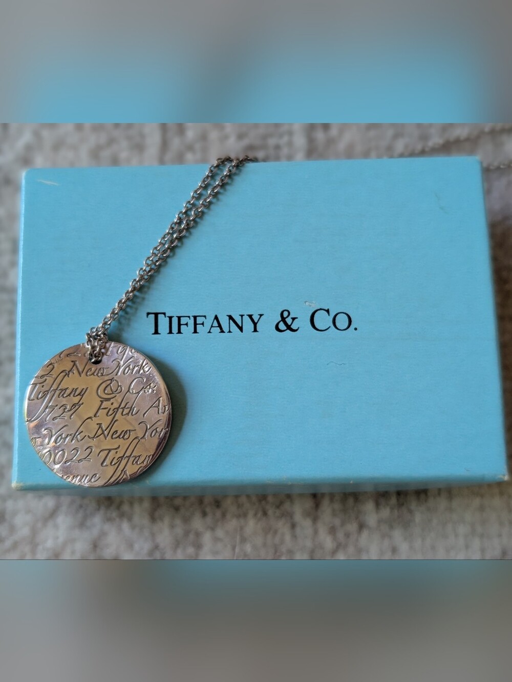 Tiffany & Co. Notes "Fifth Avenue" Disc Necklace with Signature Blue Box
